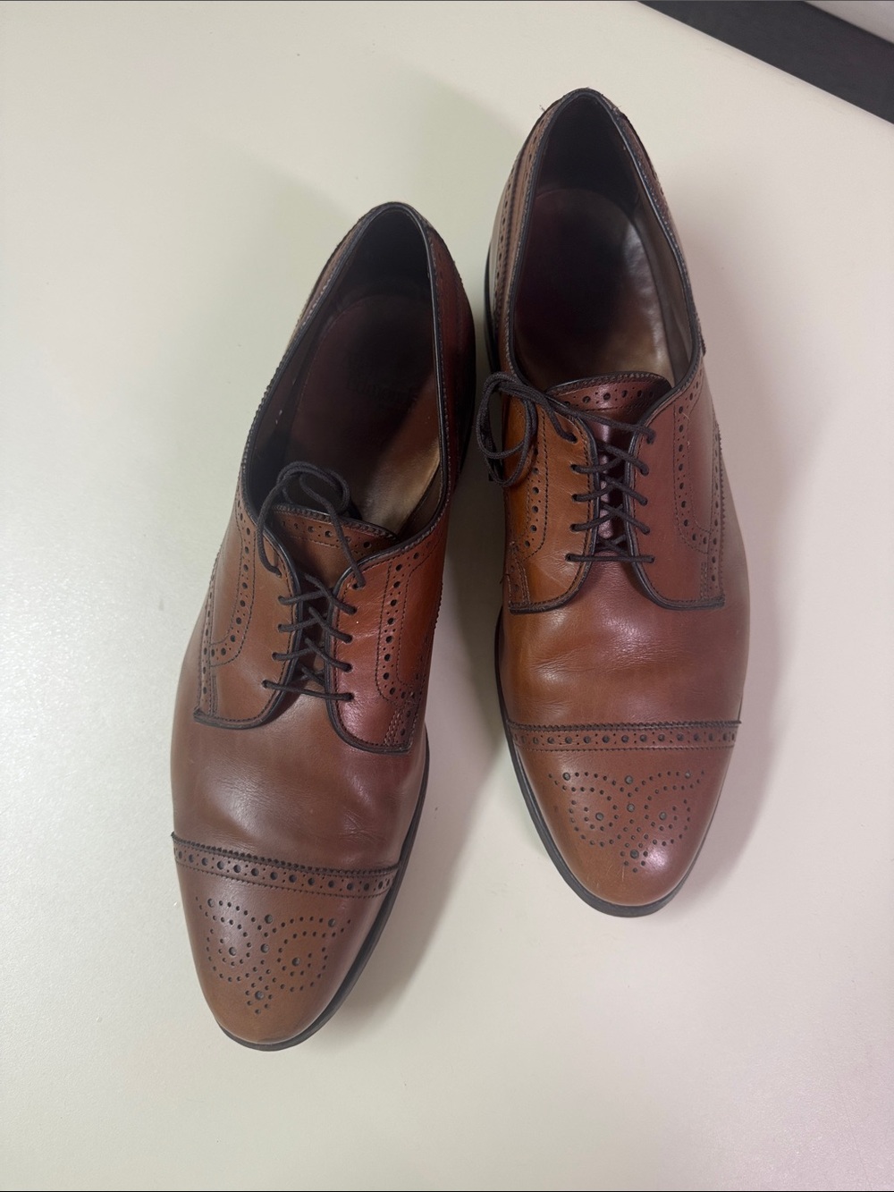 Allen Edmonds Brown Leather Cap-Toe Derby Oxfords - Picture 2 of 7
